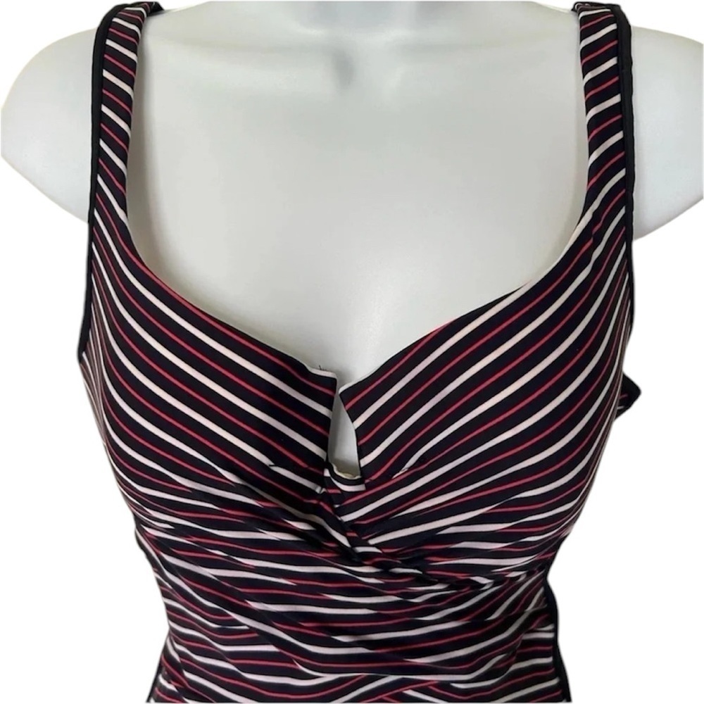 Miraclesuit Layered Escape one piece swimsuit navy red white stripe slimming 12 - Picture 5 of 12